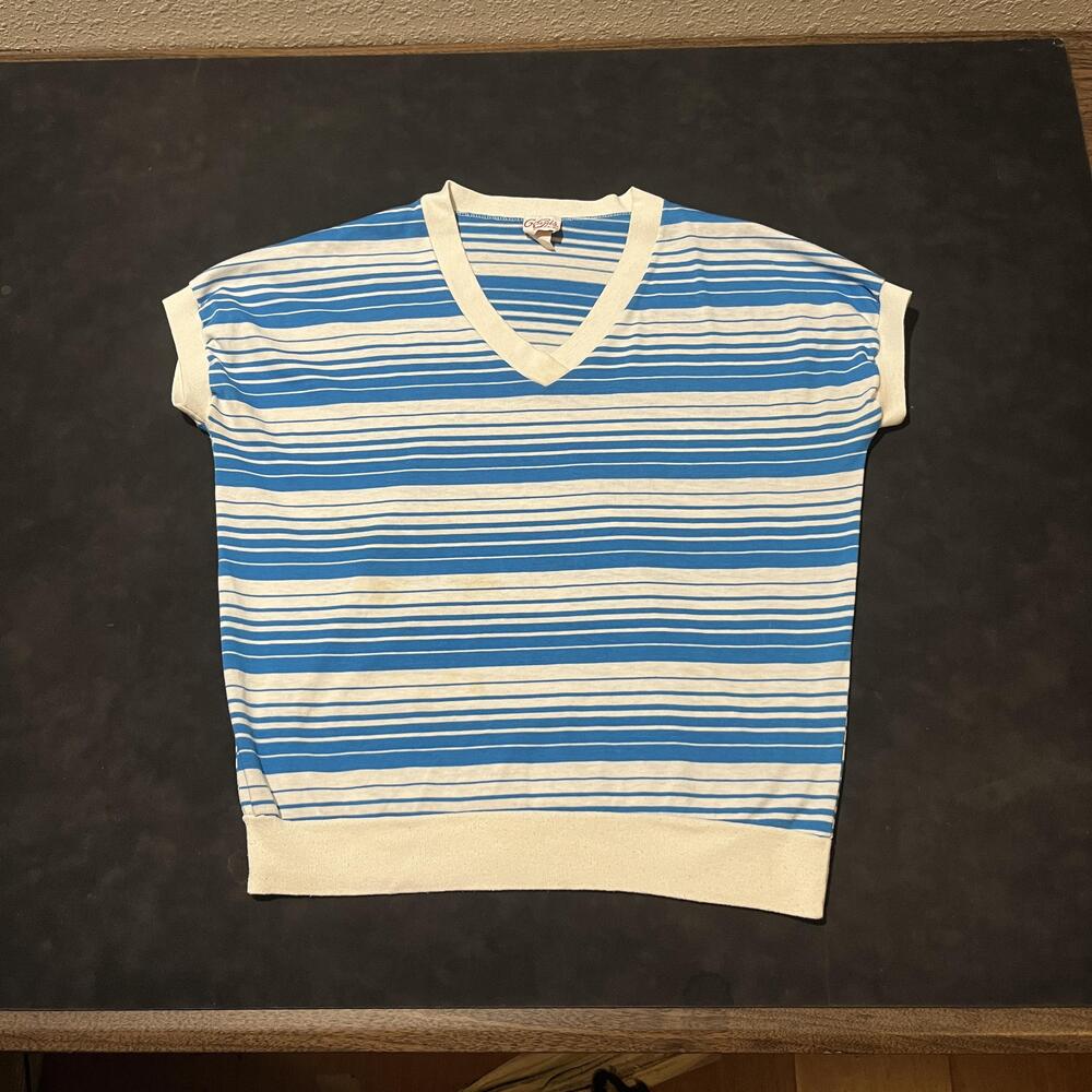 Vintage Ginnis Girl Striped Skate Shirt Surf Stripe Bat Wing Optical Art 1970s